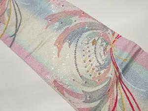 変わり孔雀に小花模様織出し袋帯